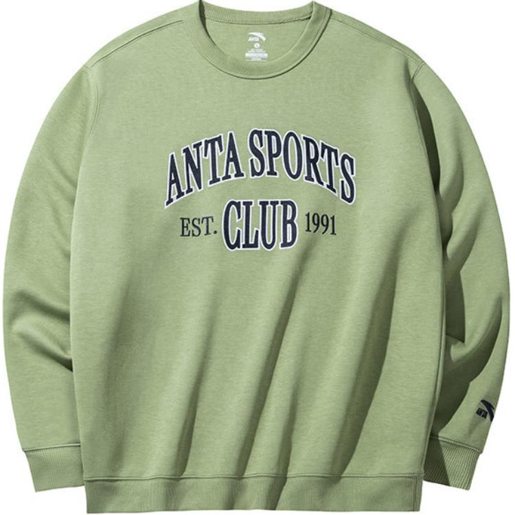 Anta Casual Loose Fit Crewneck Letter Print Sweatshirt Gray Green - 152438701-2