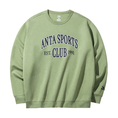 Anta Casual Loose Fit Crewneck Letter Print Sweatshirt Gray Green - 152438701-2
