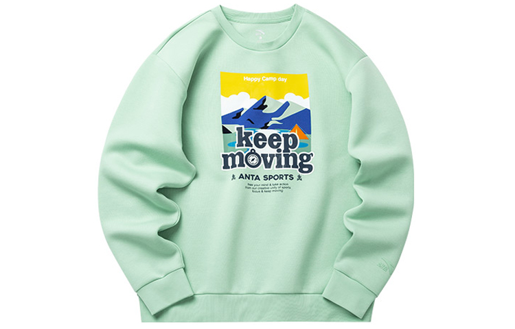 Anta Casual Printed Crewneck Sweatshirt - Relaxed Fit, Light Green 152218701-5
