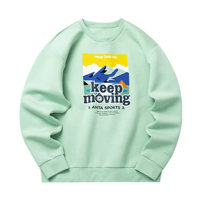 Anta Casual Printed Crewneck Sweatshirt - Relaxed Fit, Light Green 152218701-5