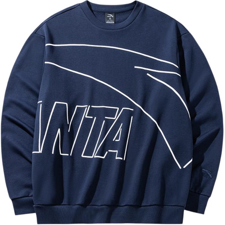 Anta Casual Pullover Loose Fit Long Sleeve Sweatshirt Navy Blue 952438703-3