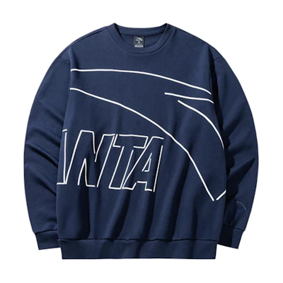 Anta Casual Pullover Loose Fit Long Sleeve Sweatshirt Navy Blue 952438703-3