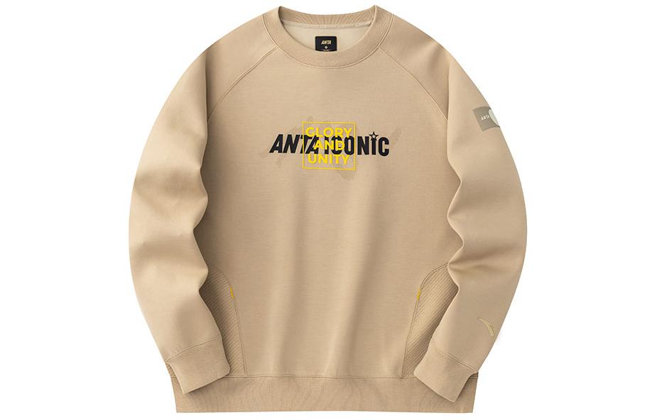 Anta Casual Series Unisex Letter Crewneck Warm Pullover Sweatshirt Khaki Gold 172418704-3