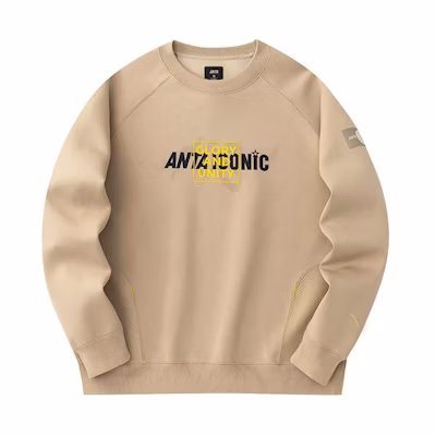 Anta Casual Series Unisex Letter Crewneck Warm Pullover Sweatshirt Khaki Gold 172418704-3