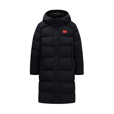 Anta Champion All-Weather Black Hooded Long Flag Print Down Jacket. 152410901-5