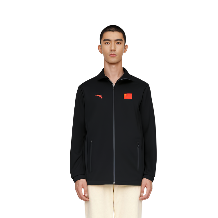 Shop Anta Champion All-Weather  Black Jacket with Logo and Flag Design. 152350611-2