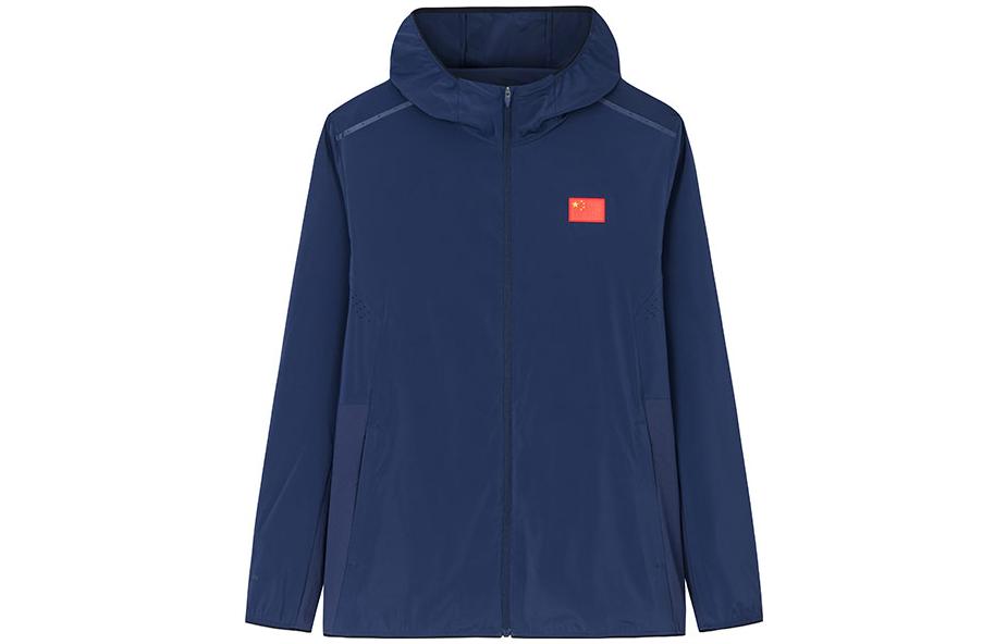 Anta Champion All-Weather Hoodie Jacket Deep Navy Blue with Flag Design 152330601-6