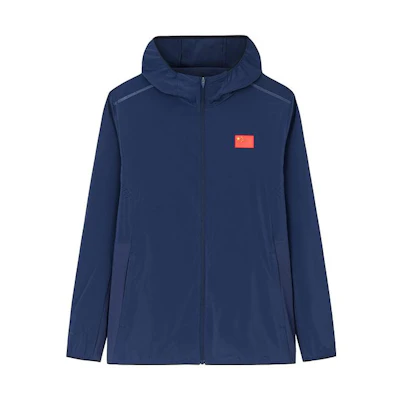 Anta Champion All-Weather Hoodie Jacket Deep Navy Blue with Flag Design 152330601-6