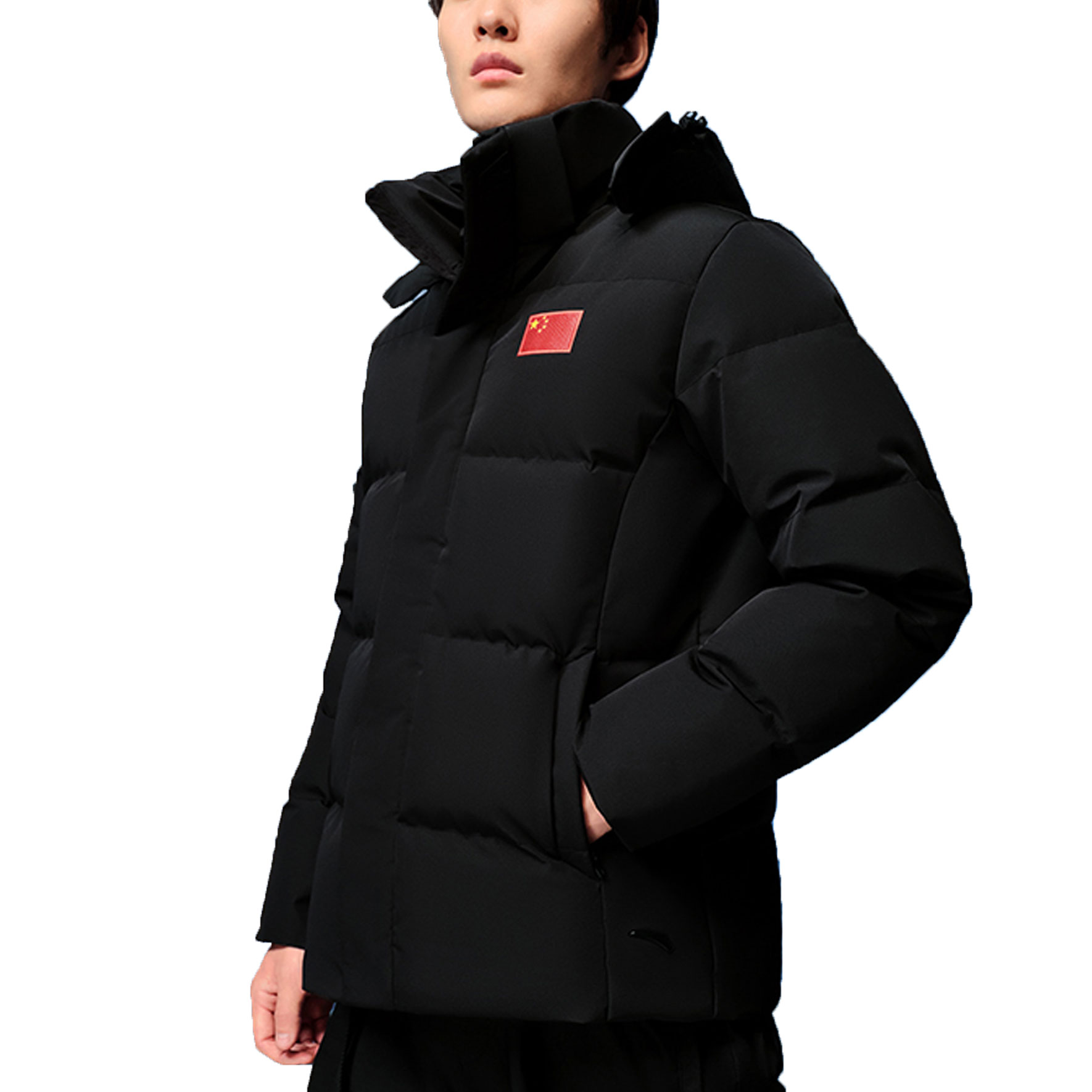 Shop Anta Champion Series  Black Waterproof Down Jacket with Detachable Hood. 152250906-2