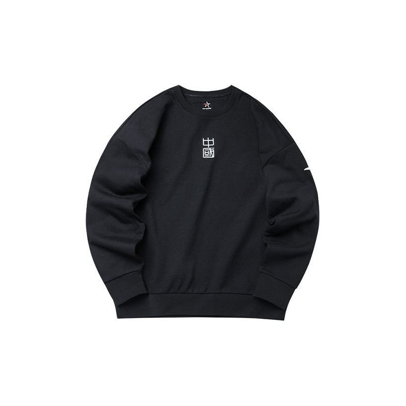 Anta Champion Series Embroidered Pullover Sweatshirt Black - 152140701-3