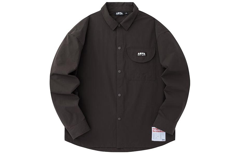 Anta Coffee Brown Solid Logo Button-Up Long Sleeve Jacket 152338619-4