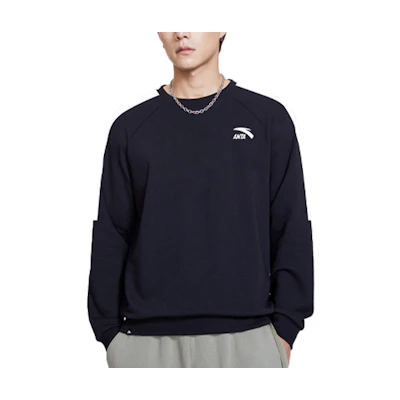 Anta Color-Block Logo Crewneck Loose Pullover Sweatshirt Black 952117724-1