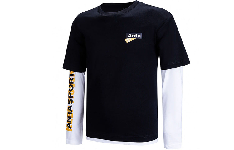 Anta Color Block Crewneck Pullover Sweatshirt Black 152138405-2