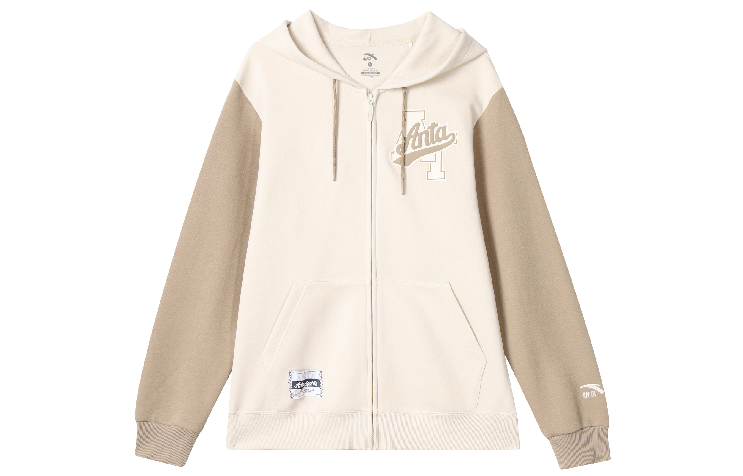 Anta Colorblock Letter Print Hoodie Jacket Unisex - White/Grey 152338730-1