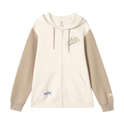 Anta Colorblock Letter Print Hoodie Jacket Unisex - White/Grey 152338730-1