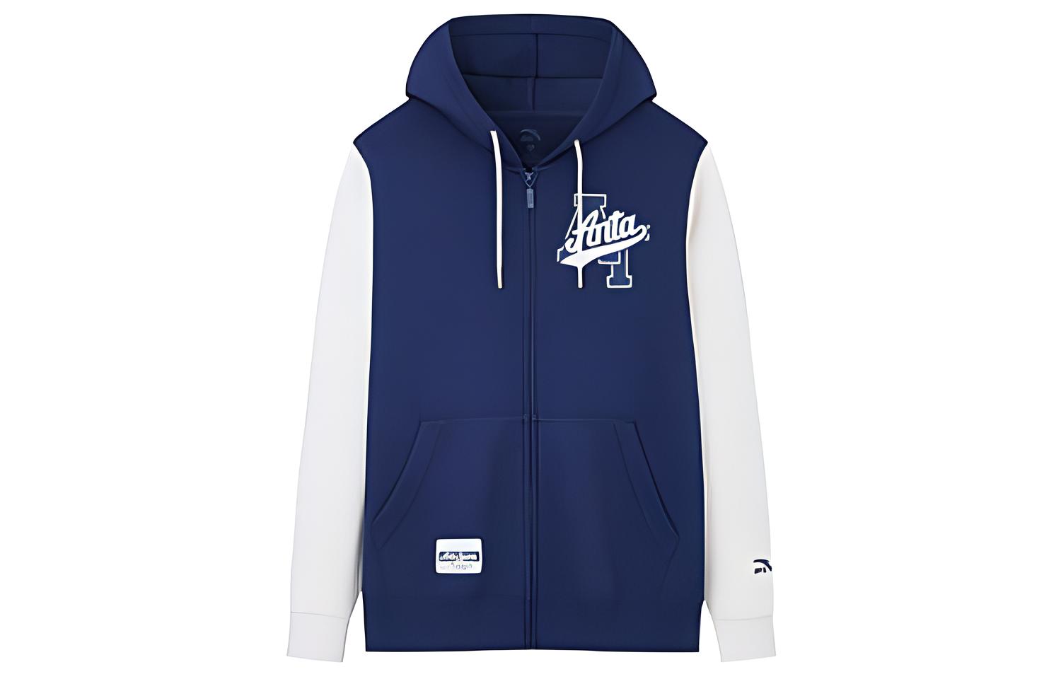 Anta Colorblock Letter Print Hoodie Jacket Unisex Deep Navy/Pumice White 152338730-2