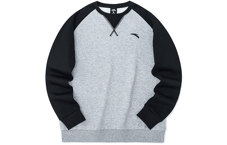 Anta Colorblock Logo Crewneck Pullover Sweatshirt in Gray 952147768-1