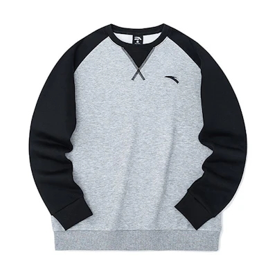Anta Colorblock Logo Crewneck Pullover Sweatshirt in Gray 952147768-1