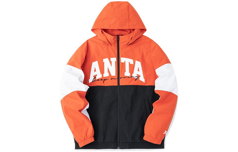 Anta Colorblock Logo Print Hoodie Jacket Unisex Flash Orange 152318604-2