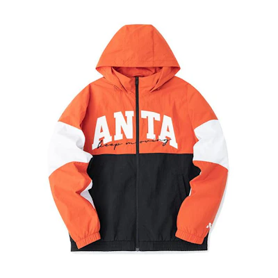 Anta Colorblock Logo Print Hoodie Jacket Unisex Flash Orange 152318604-2