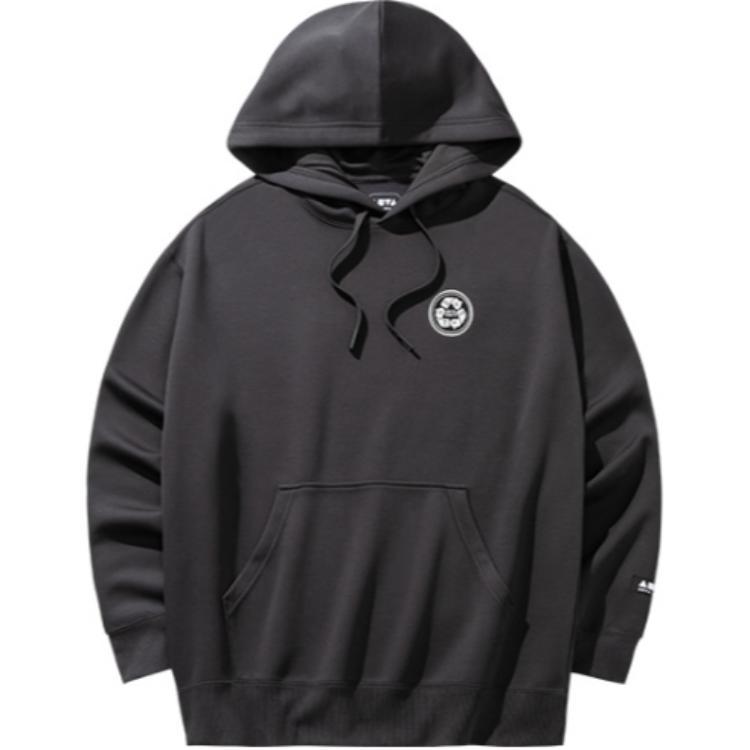 Anta Comfortable Casual Letter Print Loose Hoodie in Dark Sauce Gray 172438707-3