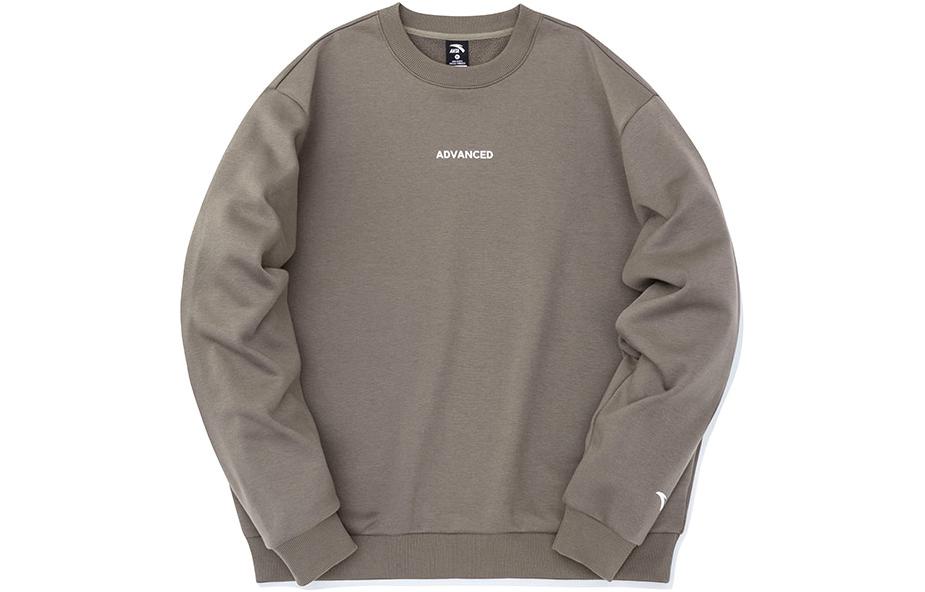 Anta Crewneck Letter Print Fleece Sweatshirt Unisex Chiffon Brown 172231760R-4