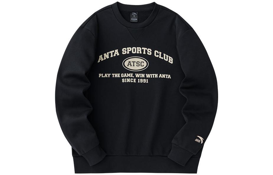 Anta Crewneck Pullover Fleece Sweatshirt - Basic Black Lifestyle Series 152348705-3
