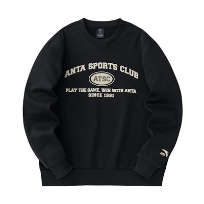 Anta Crewneck Pullover Fleece Sweatshirt - Basic Black Lifestyle Series 152348705-3