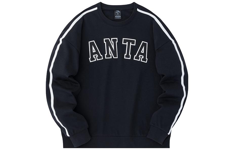 Anta Crewneck Pullover Sweatshirt Letter Print Basic Black 952338704-3