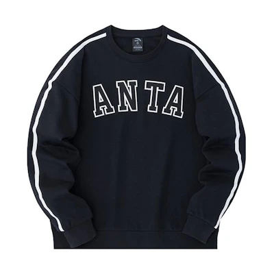 Anta Crewneck Pullover Sweatshirt Letter Print Basic Black 952338704-3