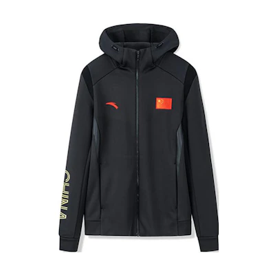 Anta Fitness Series Black Logo Print Flag Graphic Thick Hoodie Jacket 152240716-3