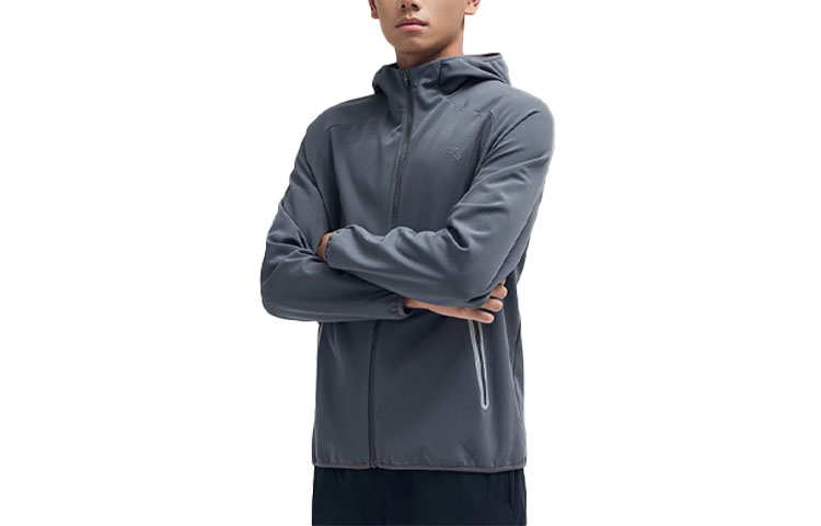 Anta Fleece-Lined Hooded Jacket Solid Color - Trail Gray AT952335601-4