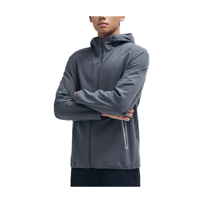 Anta Fleece-Lined Hooded Jacket Solid Color - Trail Gray AT952335601-4