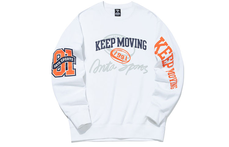 Anta Fleece Crewneck Pullover Sweatshirt White - Unisex Casual Couples Series 152148720-1