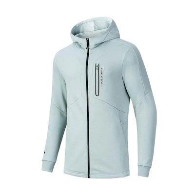 Anta Fleece Lined Zip-Up Hoodie with Logo Print - Gray Mist Blue 952247706-2