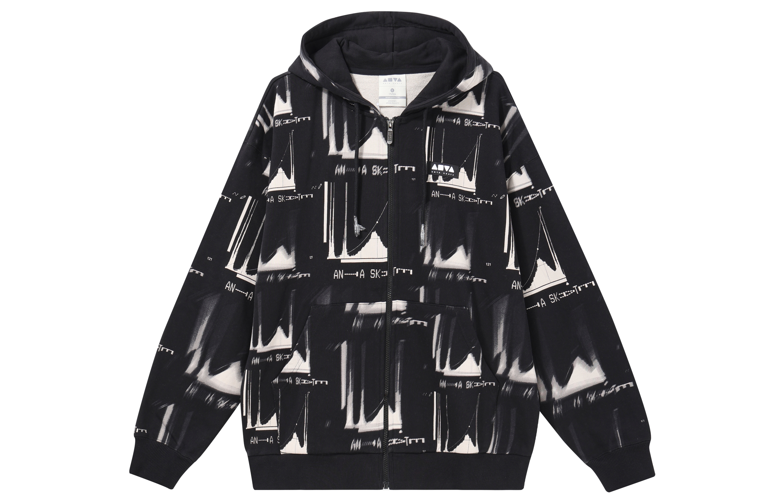 Anta FW22 Abstract Letter Print Zip-up Sweatshirt Unisex - Black 172238718-3