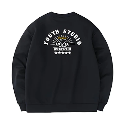 Anta FW22 Basic Black Crewneck Fleece Sweatshirt Unisex with Letter Print Design 952248703-5