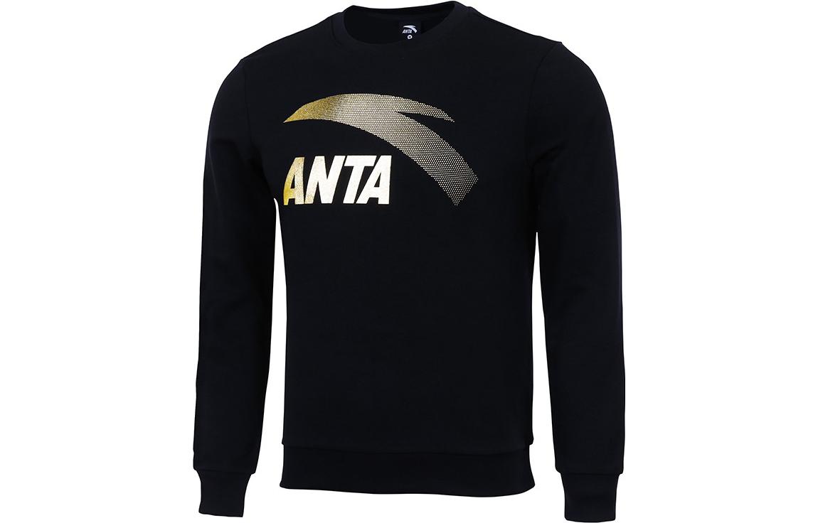 Anta FW22 Black Logo Print Crewneck Pullover Sweatshirt 952038771-1