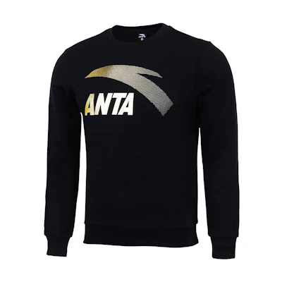 Anta FW22 Black Logo Print Crewneck Pullover Sweatshirt 952038771-1