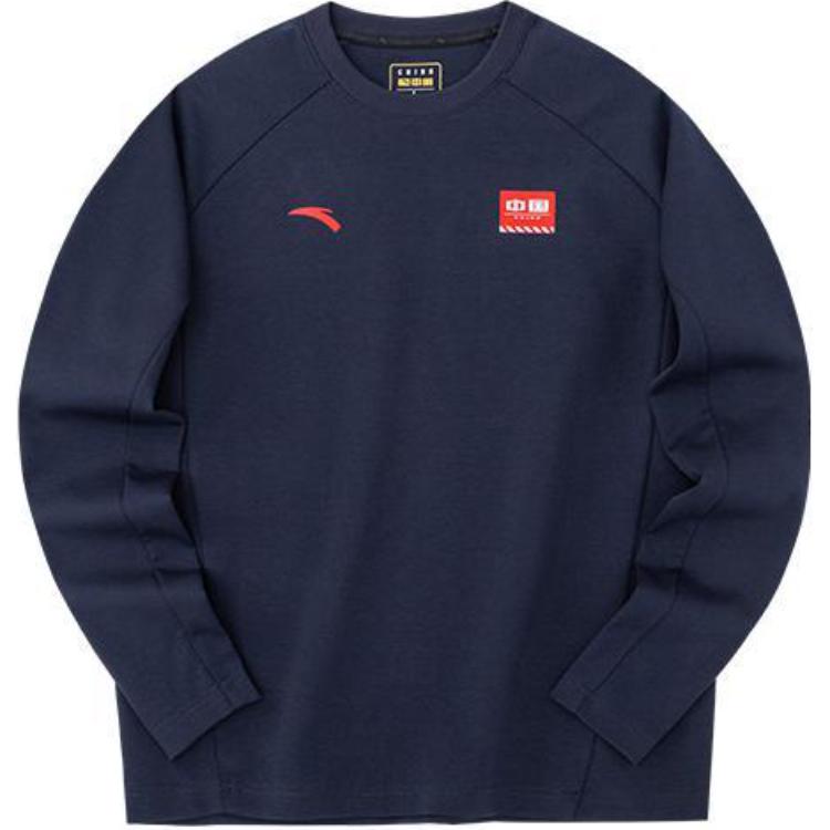 Anta FW22 Blue Crewneck Sweatshirt with Logo Print 952237413-2