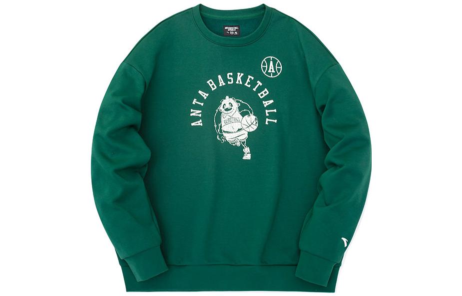 Anta FW22 Cartoon Animal Graphic Crewneck Long Sleeve Sweatshirt Green Mens 952241702-4