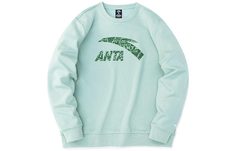 Anta FW22 Fleece Crewneck Sweatshirt Logo Print Green Unisex Casual Series 952248705-2