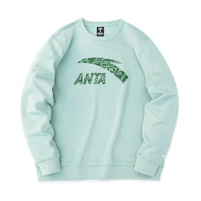 Anta FW22 Fleece Crewneck Sweatshirt Logo Print Green Unisex Casual Series 952248705-2