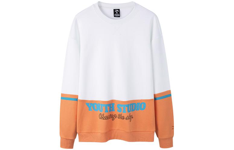 Anta FW22 Letter Print Colorblock Crewneck Sweatshirt White/Orange Unisex 952238706-4