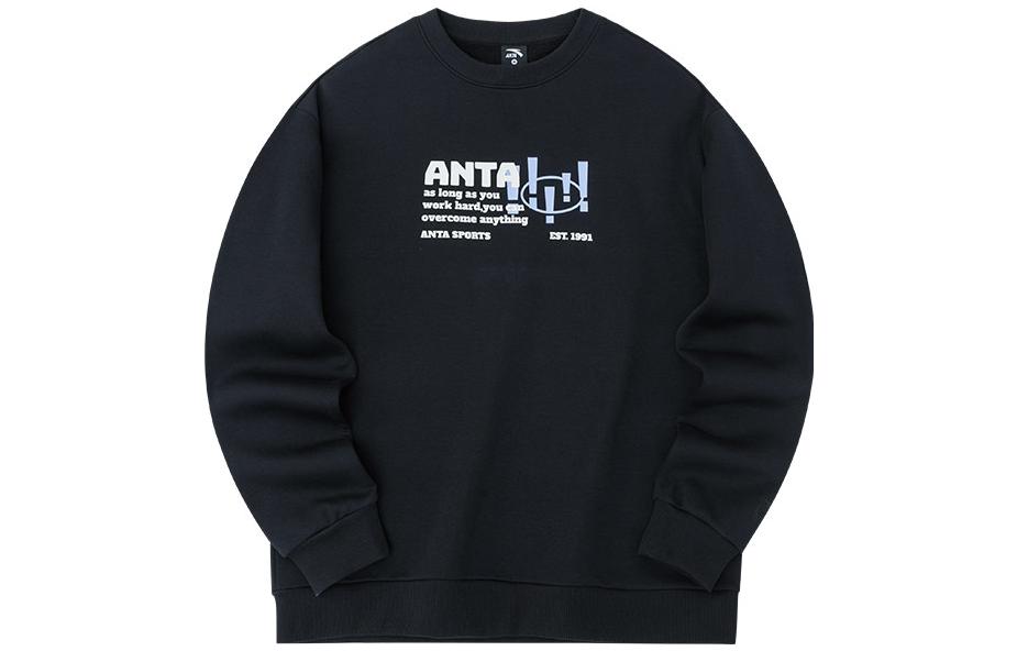 Anta FW22 Letter Print Pullover Fleece Sweatshirt Unisex Black 952238723-3