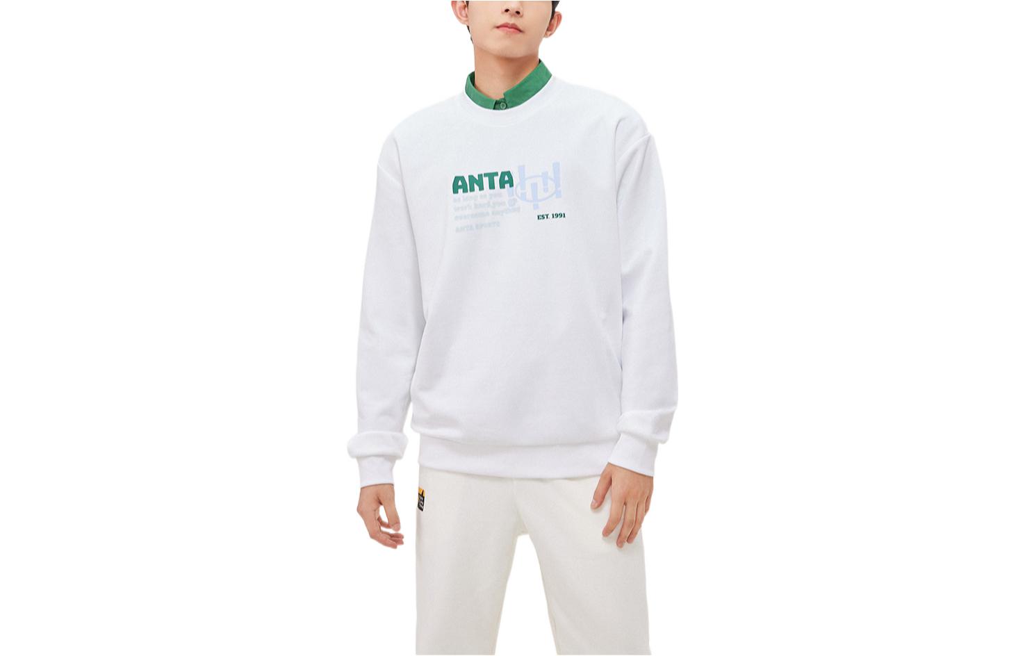 Anta FW22 Letter Print White Crewneck Sweatshirt Unisex 952238705-1