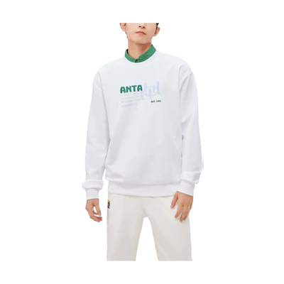 Anta FW22 Letter Print White Crewneck Sweatshirt Unisex 952238705-1