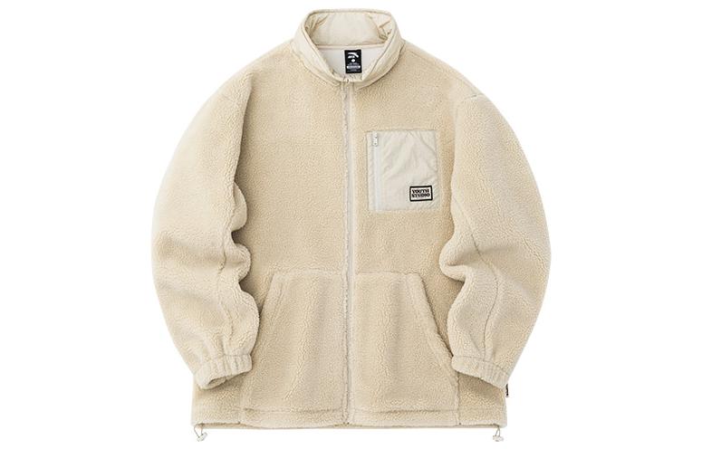 Anta FW22 Lifestyle Zipper Fleece Jacket Off-White Unisex with Back Letter Print 952238611-1