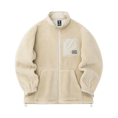 Anta FW22 Lifestyle Zipper Fleece Jacket Off-White Unisex with Back Letter Print 952238611-1