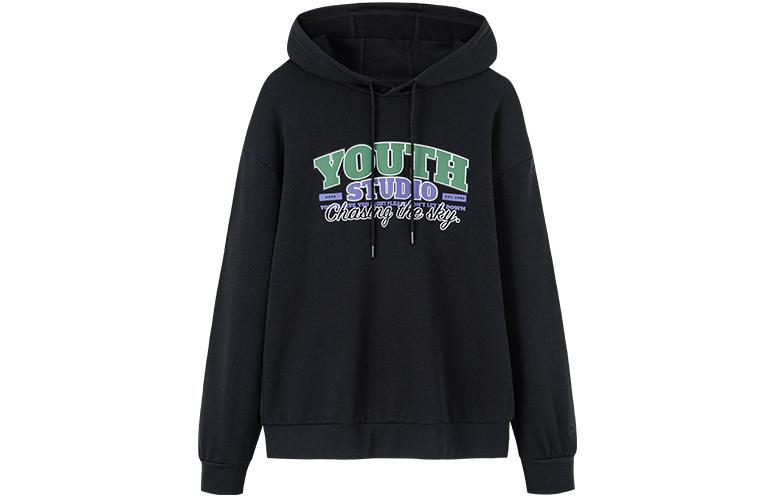 Anta FW22 Unisex Letter Print Drawstring Hoodie Black 952238702-3